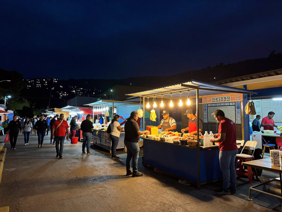 Market Stall in Medellin at The Deepest Night Sky Light in in Medellin, Colombia