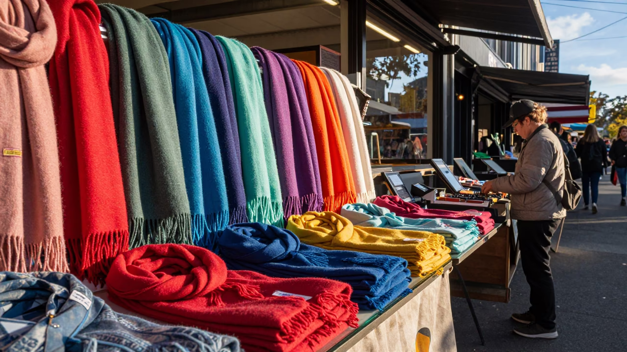 Market Stall in Melbourne at Clear Late-afternoon Light in in Melbourne, Victoria, Australia
