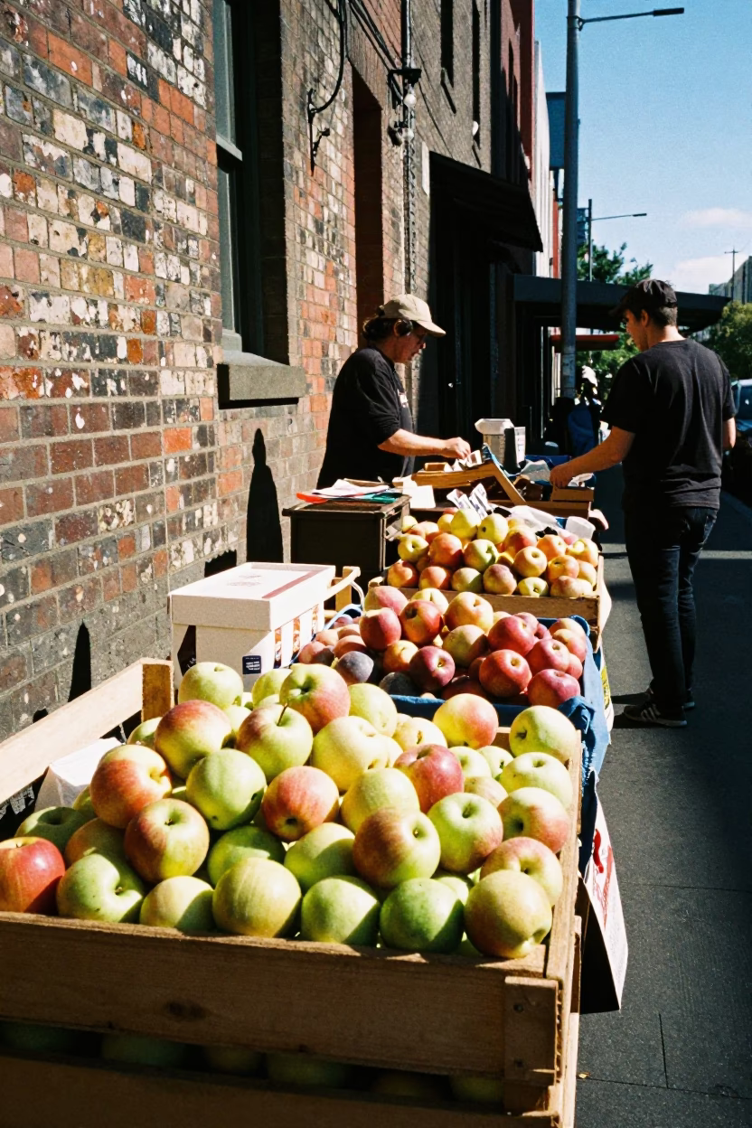 Market Stall in Melbourne at The Flat Glare Of Noon Light in in Melbourne, Victoria, Australia