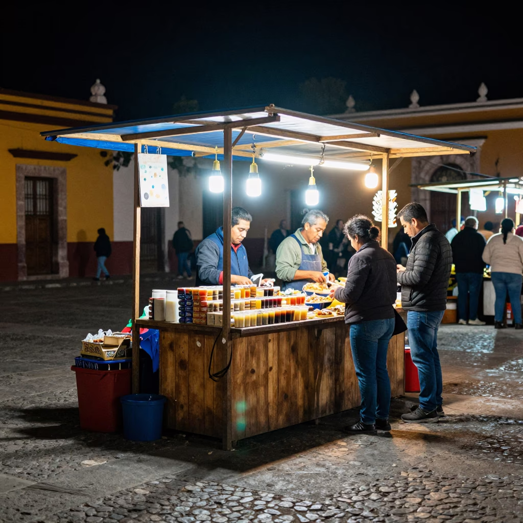 Market Stall in Merida at Deep In The Night Light in in Merida, Mexico