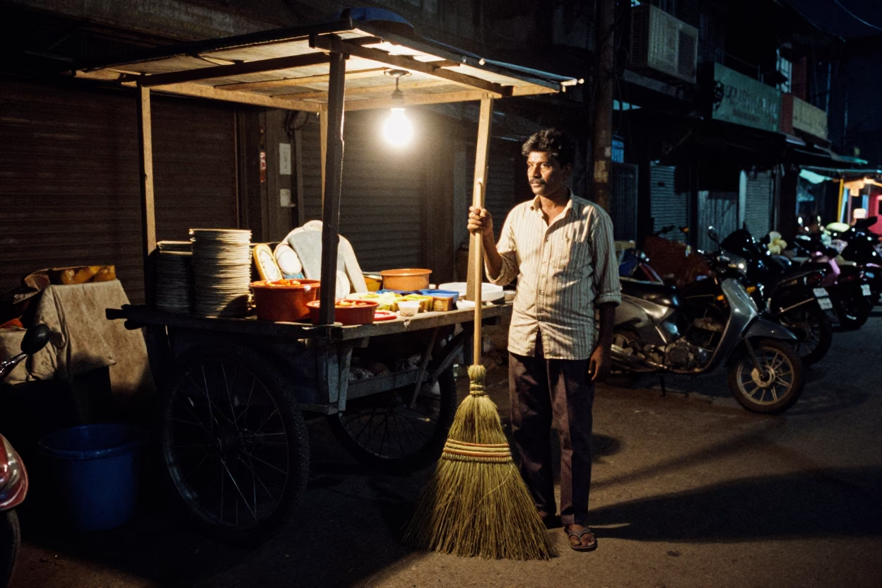 Market Stall in Mumbai at Deep In The Night Light in in Mumbai, India