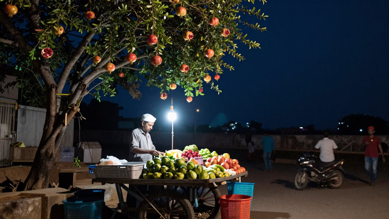Market Stall in Mumbai at The Deepest Night Sky Light in in Mumbai, India