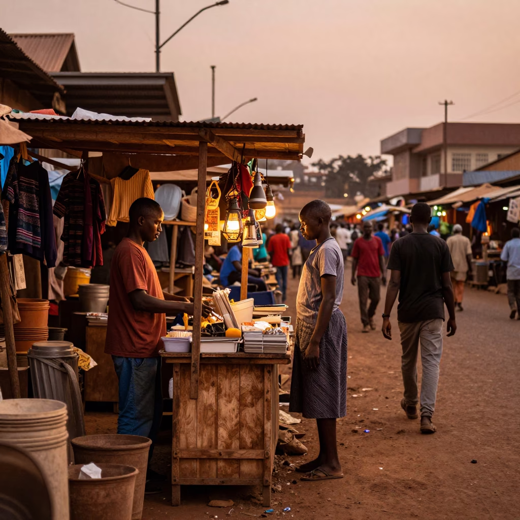 Market Stall in Nairobi at Copper-toned Light Before Dusk in in Nairobi, Kenya