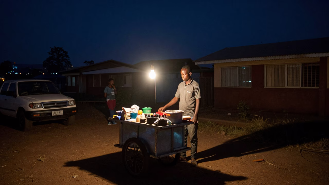 Market Stall in Nairobi at The Deepest Night Sky Light in in Nairobi, Kenya