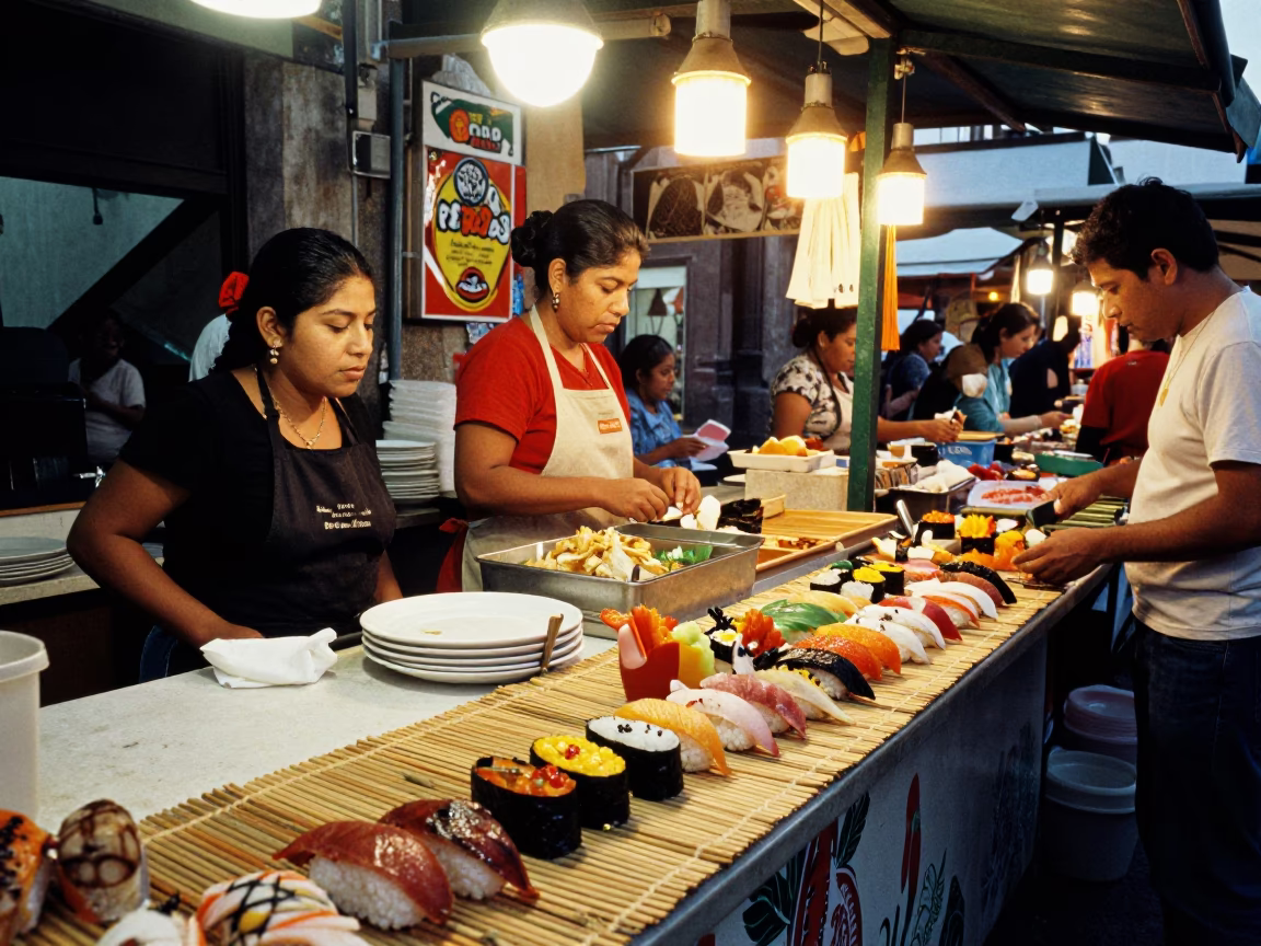 Market Stall in Oaxaca at As City Lights Begin To Glow in in Oaxaca, Mexico