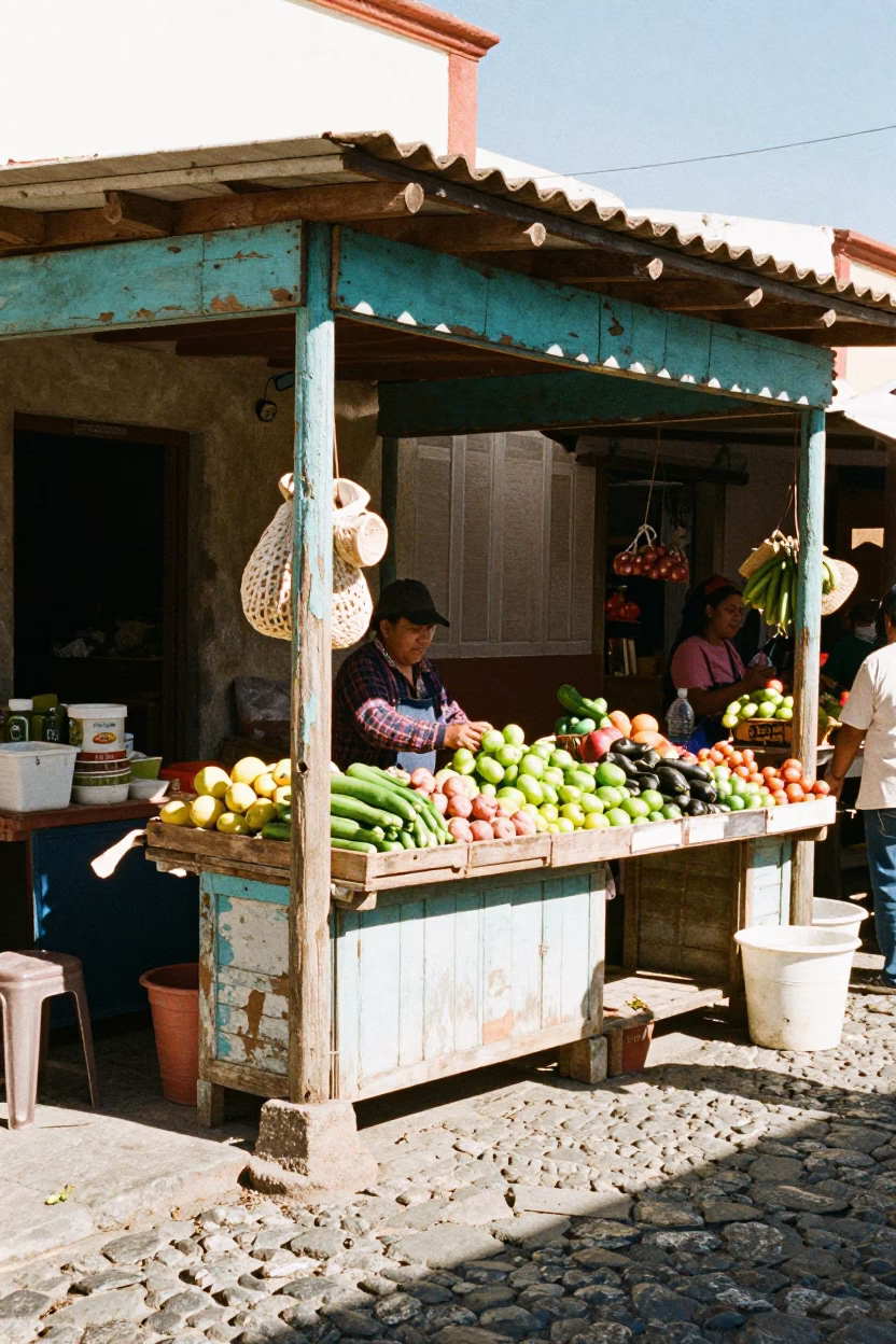 Market Stall in Oaxaca at Bright Midmorning Light in in Oaxaca, Mexico