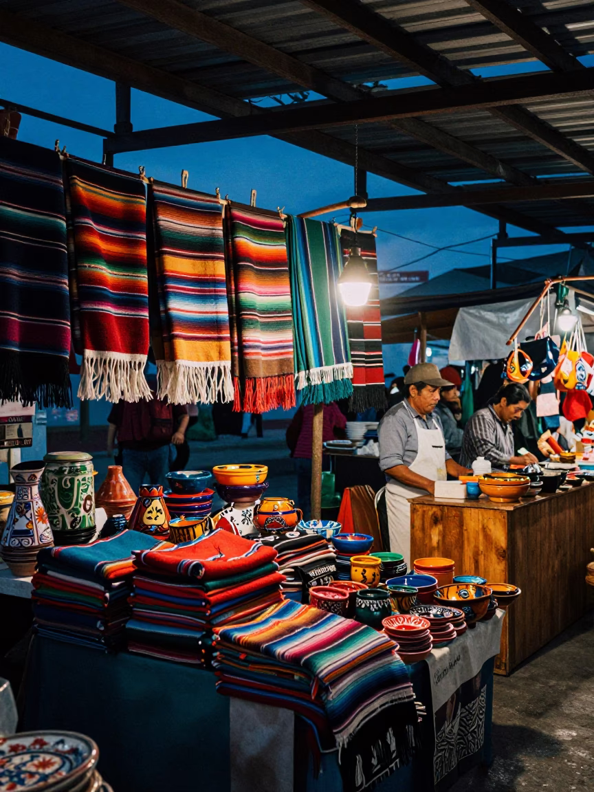 Market Stall in Oaxaca at The Predawn Darkness Light in in Oaxaca, Mexico