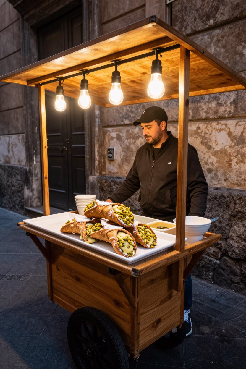 Market Stall in Palermo at Deep In The Night Light in in Palermo, Italy