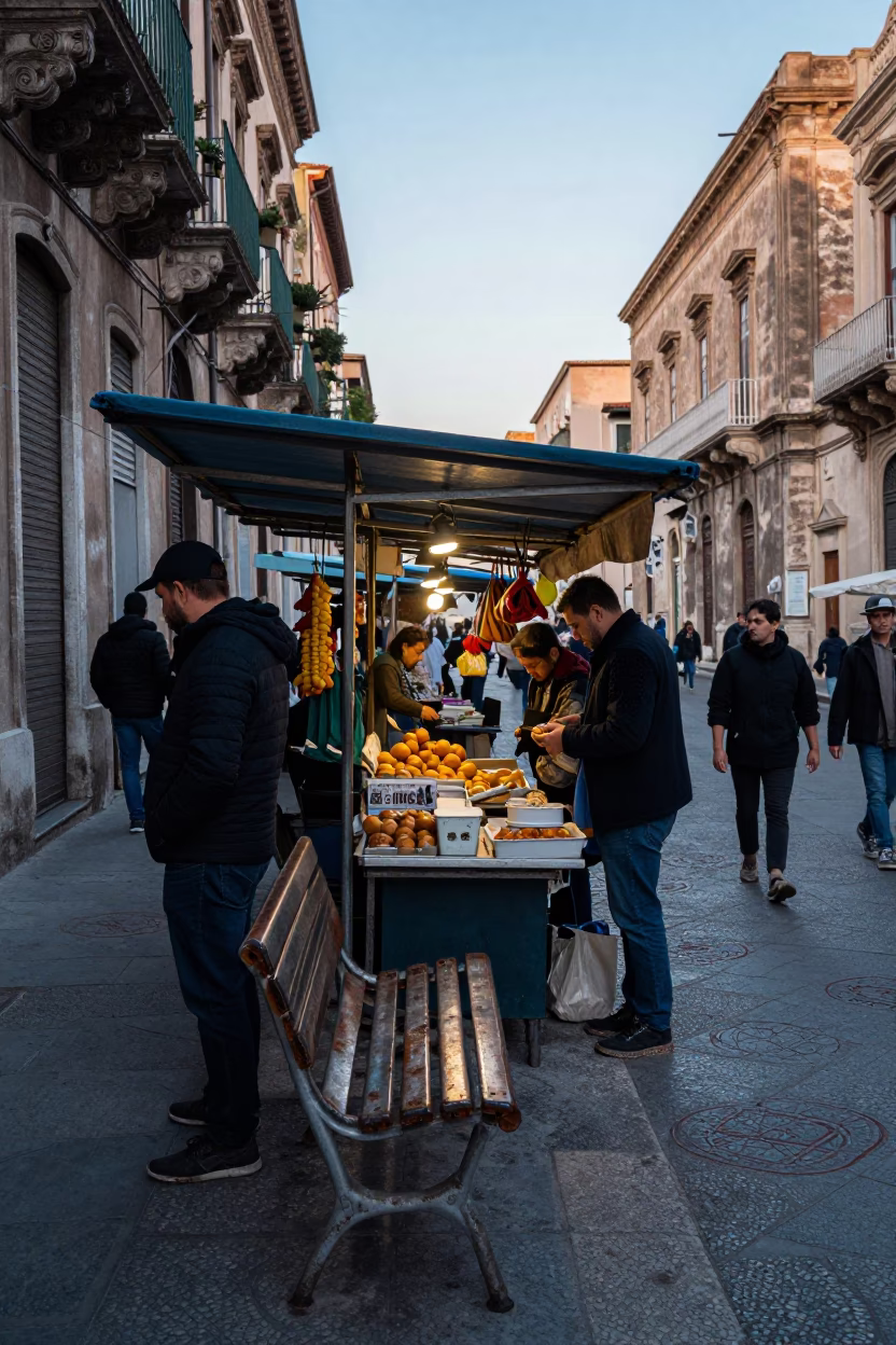 Market Stall in Palermo at Sunrise Light in in Palermo, Italy