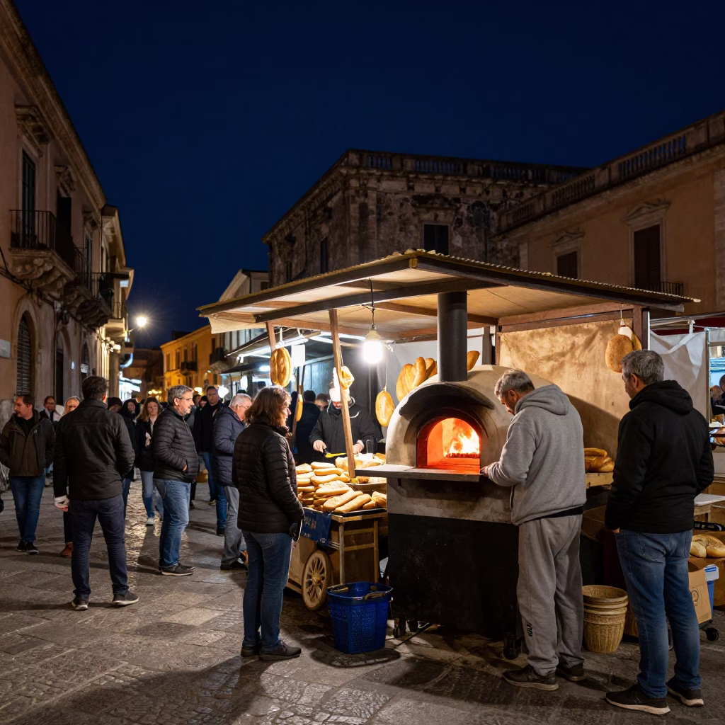 Market Stall in Palermo at The Deepest Night Sky Light in in Palermo, Italy