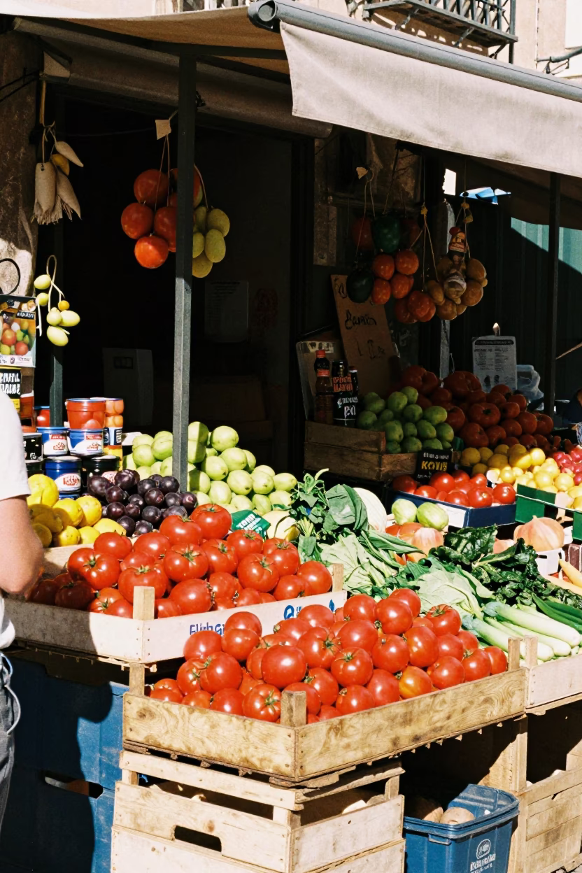 Market Stall in Palermo at The Flat Glare Of Noon Light in in Palermo, Italy