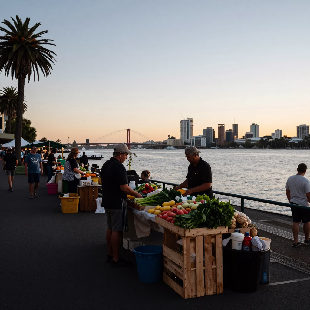 Market Stall in Perth at First Light Of Dawn in in Perth, Western Australia, Australia