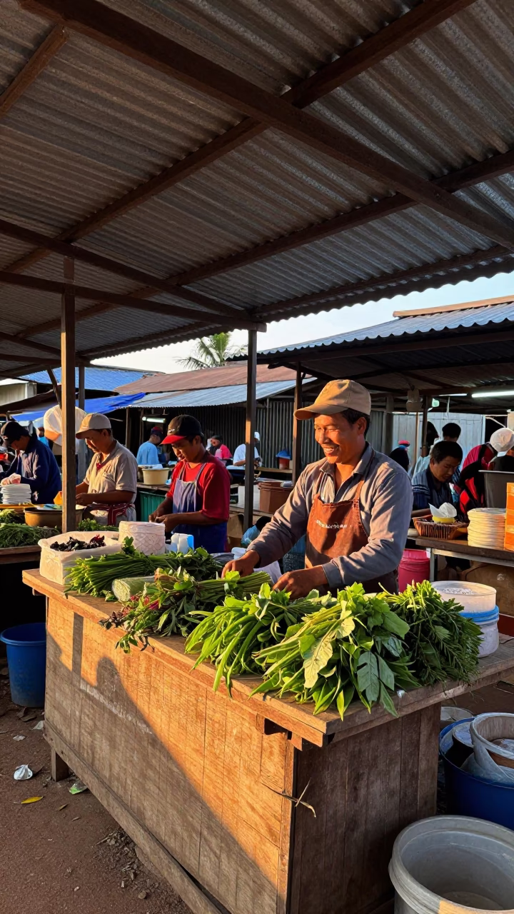Market Stall in Phnom Penh at First Light Of Dawn in in Phnom Penh, Cambodia