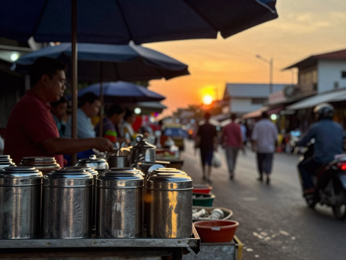 Market Stall in Phnom Penh at Sunset Light in in Phnom Penh, Cambodia
