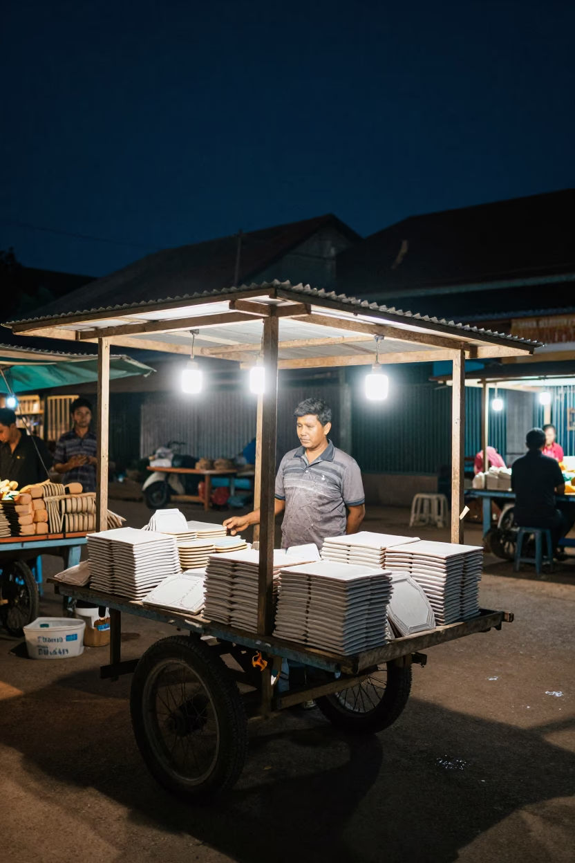 Market Stall in Phnom Penh at The Deepest Night Sky Light in in Phnom Penh, Cambodia