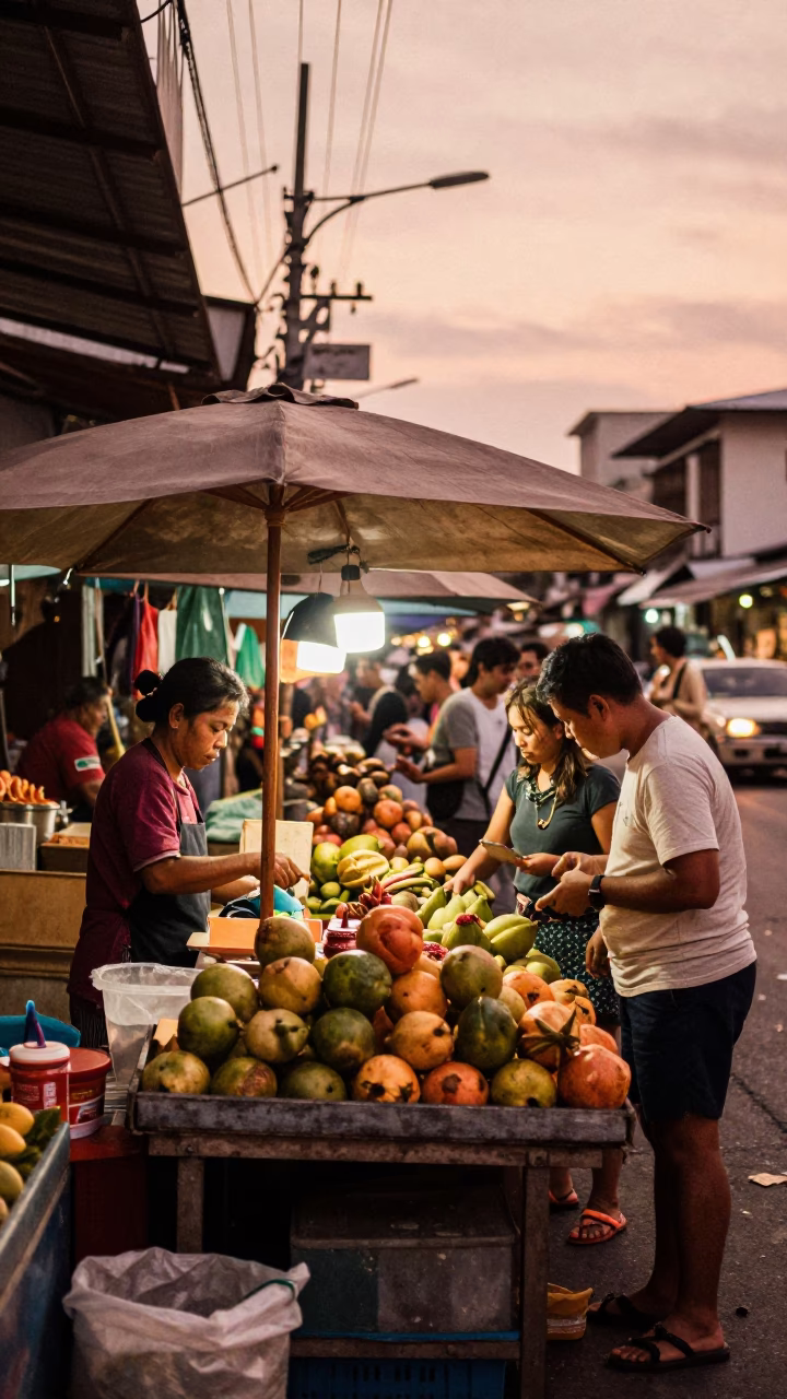 Market Stall in Phuket at Copper-toned Light Before Dusk in in Phuket, Thailand