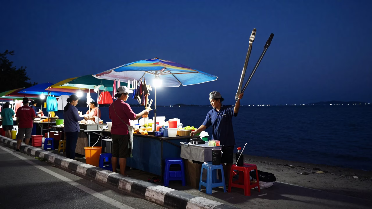 Market Stall in Phuket at The Still Hours Before Dawn Light in in Phuket, Thailand