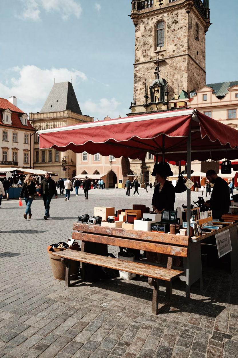 Market Stall in Prague at Midday Light in in Prague, Czech Republic