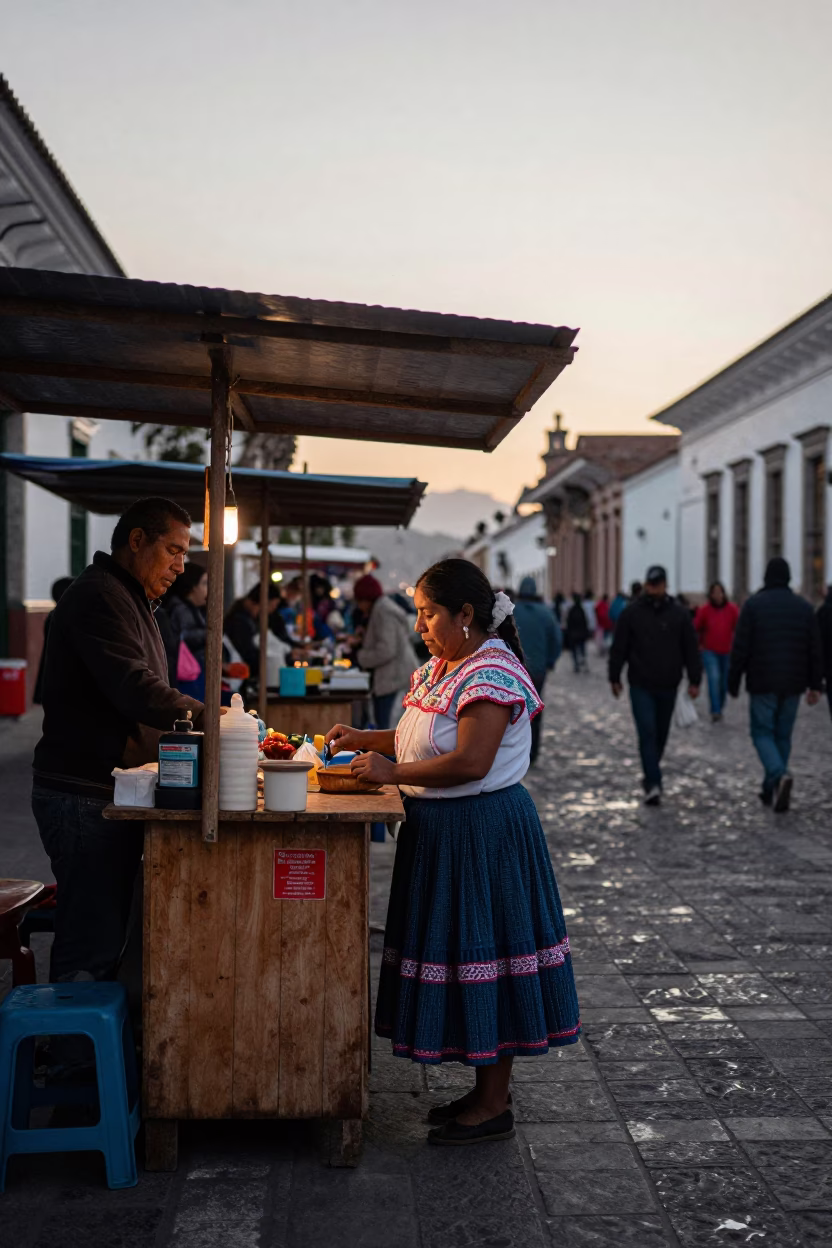 Market Stall in Quito at The Early Morning Light in in Quito, Ecuador