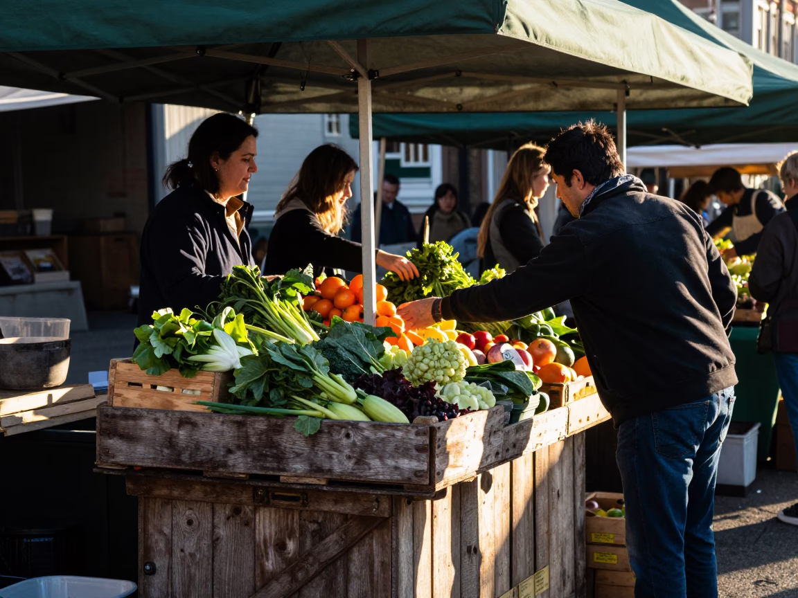 Market Stall in San Francisco at As First Light Reaches The Scene in in San Francisco, California, United States