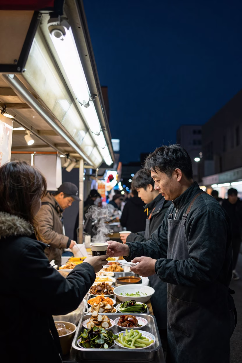 Market Stall in Sapporo at The Deepest Night Sky Light in in Sapporo, Japan