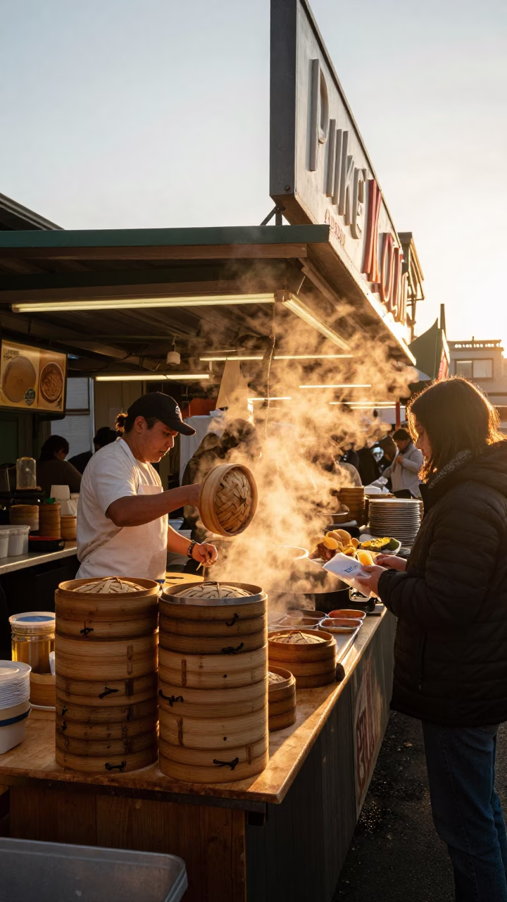 Market Stall in Seattle at Golden Hour in in Seattle, Washington, United States
