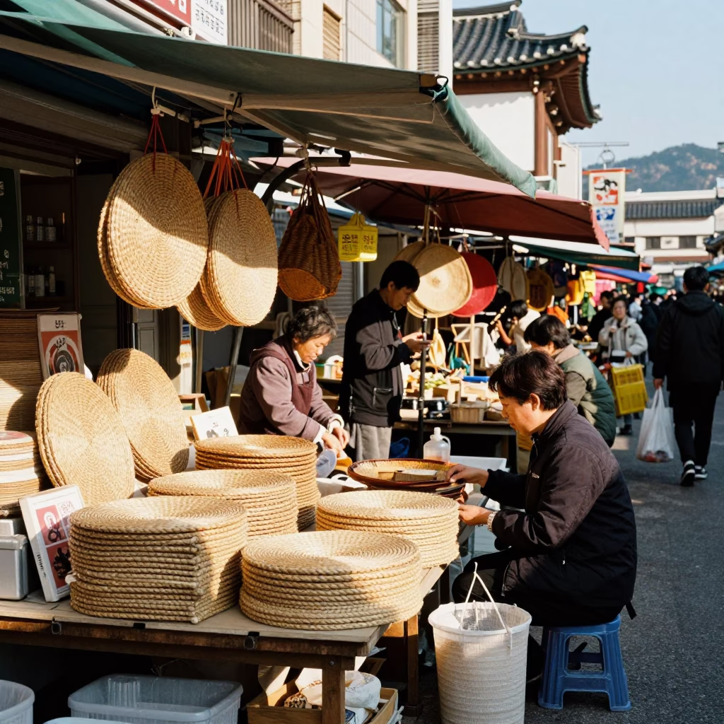 Market Stall in Seoul at Clear Late-afternoon Light in in Seoul, South Korea