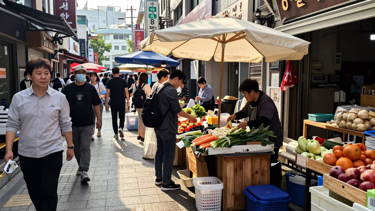 Market Stall in Seoul at The Early Afternoon Light in in Seoul, South Korea