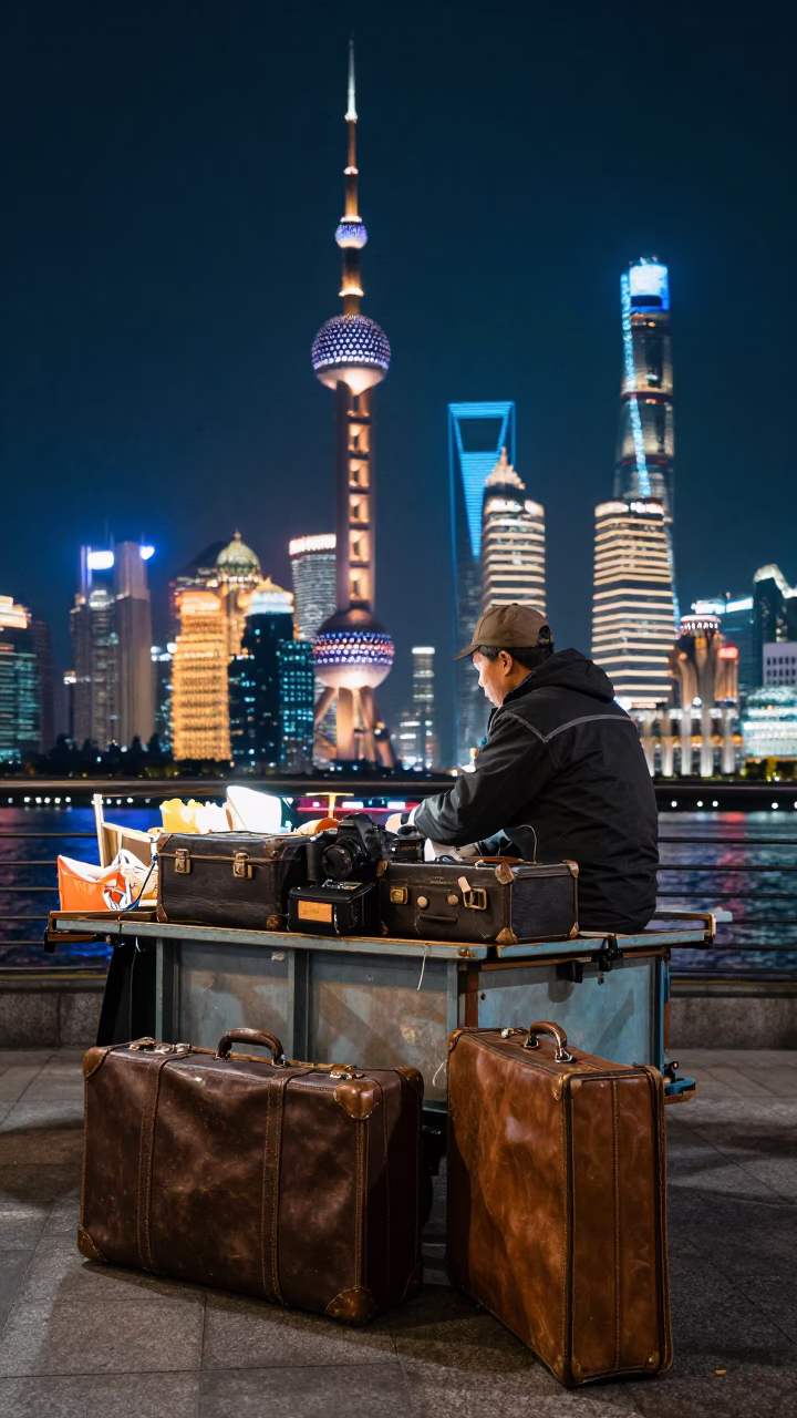 Market Stall in Shanghai at The Deepest Night Sky Light in in Shanghai, China