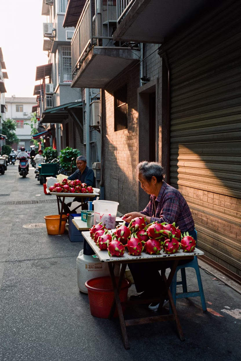 Market Stall in Shanghai at The Late Morning Light in in Shanghai, China