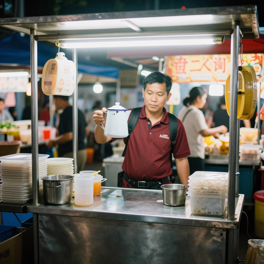 Market Stall in Singapore at Deep In The Night Light in in Singapore, Singapore