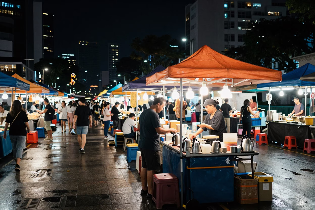 Market Stall in Singapore at The Deepest Night Sky Light in in Singapore, Singapore