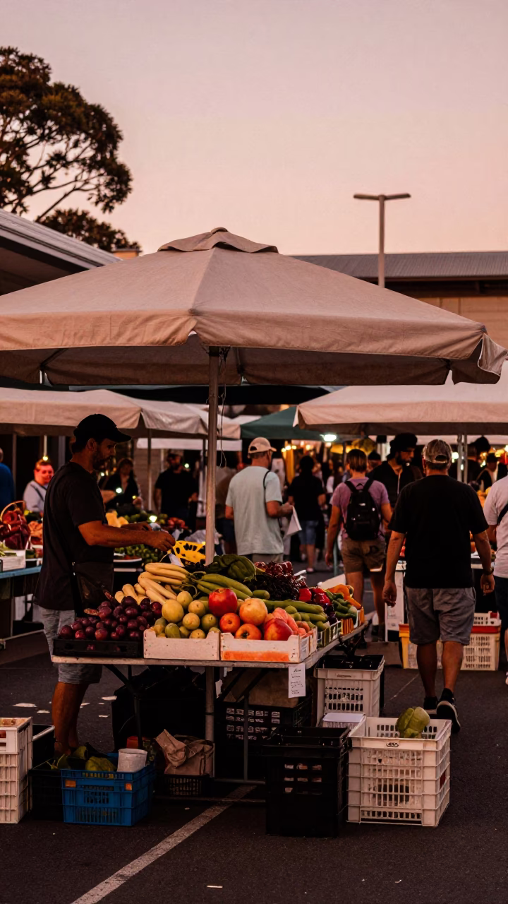 Market Stall in Sydney at Copper-toned Light Before Dusk in in Sydney, New South Wales, Australia