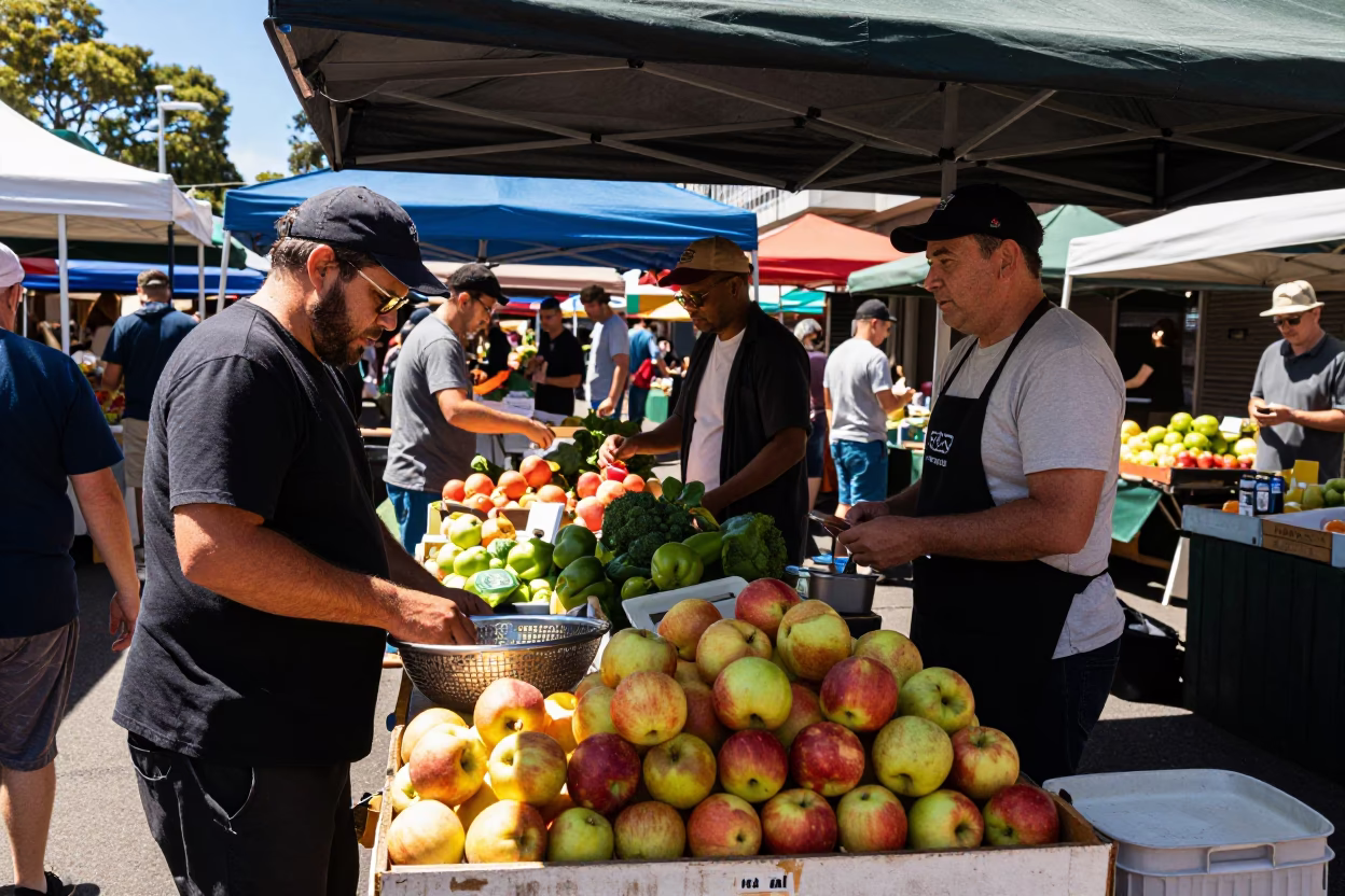 Market Stall in Sydney at The Flat Glare Of Noon Light in in Sydney, New South Wales, Australia