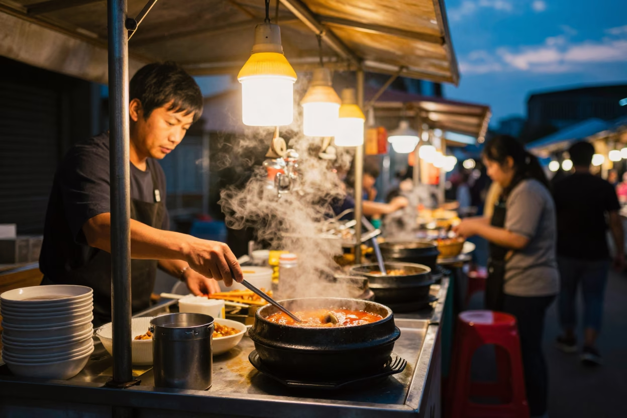 Market Stall in Tainan at Blue Hour in in Tainan, Taiwan