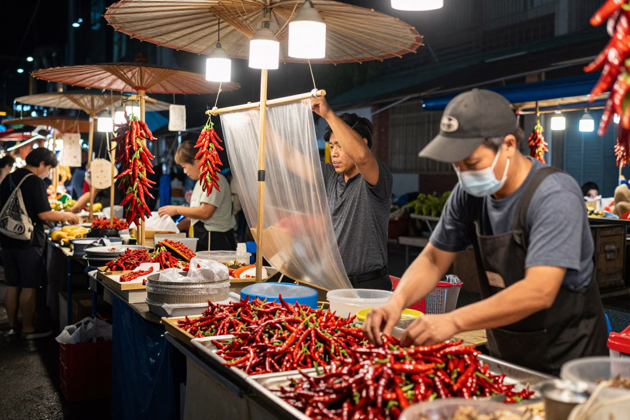 Market Stall in Tainan at The Deepest Night Sky Light in in Tainan, Taiwan