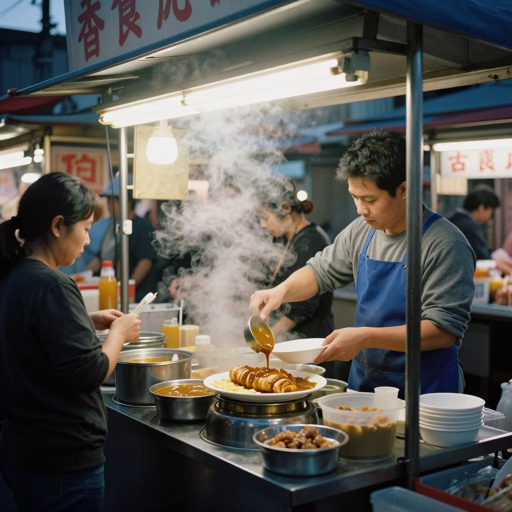 Market Stall in Tainan at The Early Evening Light in in Tainan, Taiwan