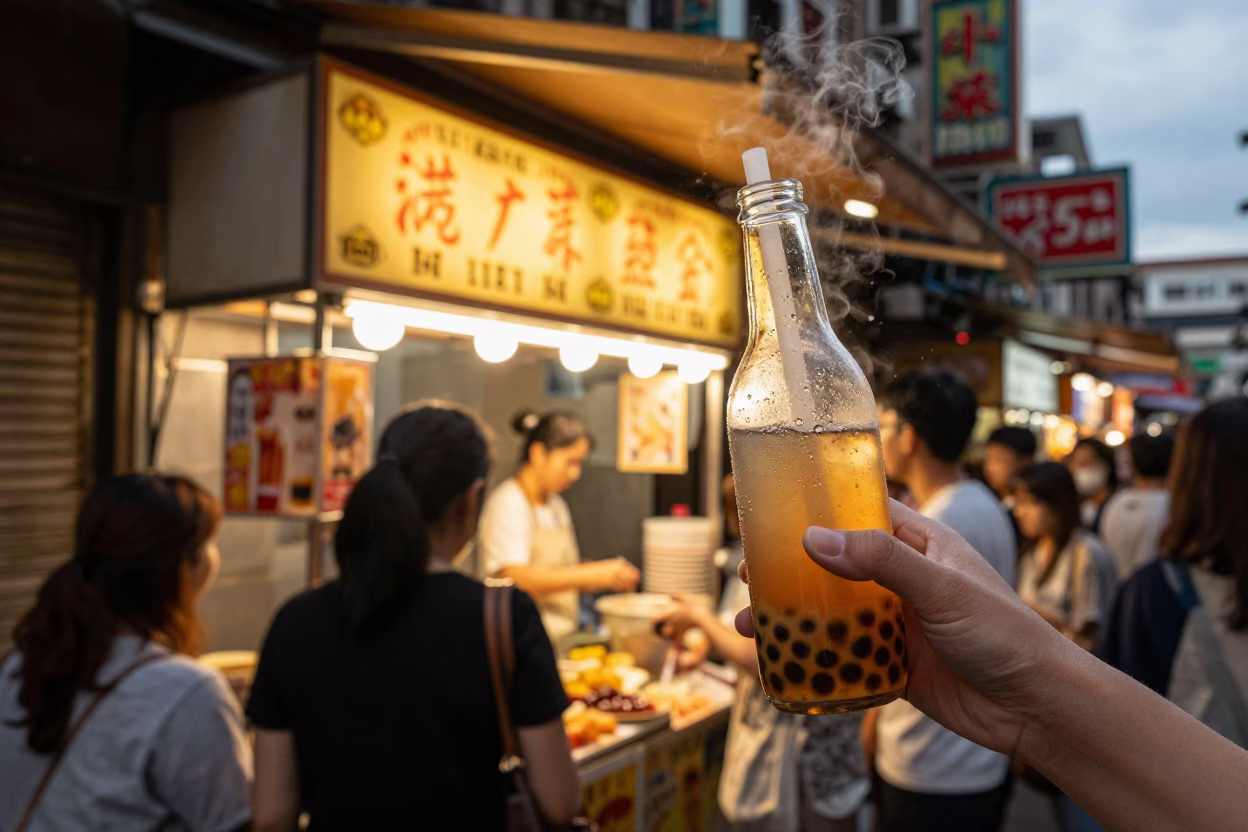 Market Stall in Taipei at Honeyed Evening Light in in Taipei, Taiwan