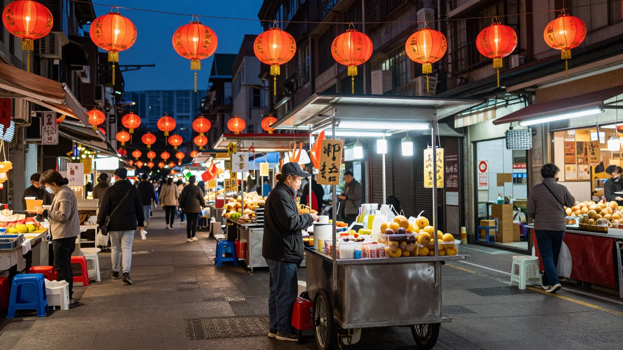 Market Stall in Taipei at Twilight in in Taipei, Taiwan