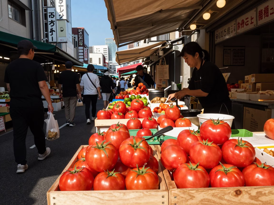 Market Stall in Tokyo at Clear Late-afternoon Light in in Tokyo, Japan