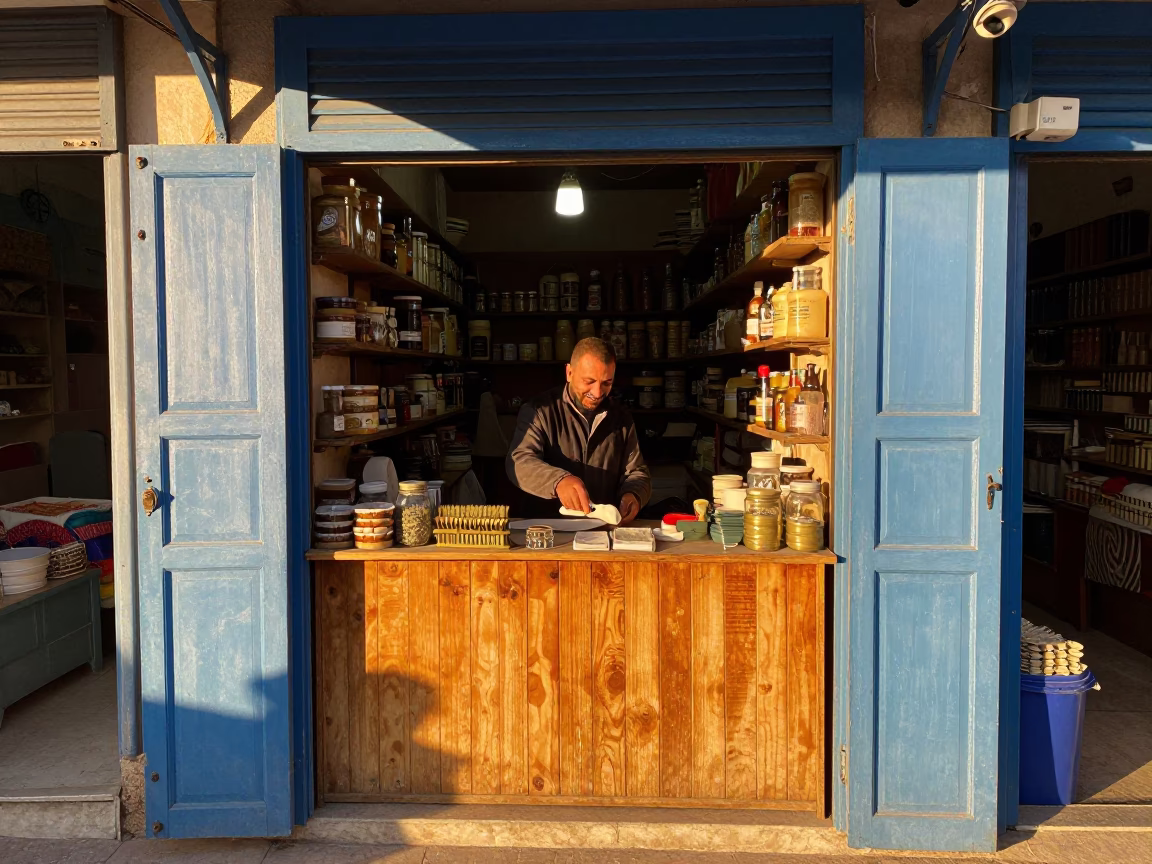 Market Stall in Tunis at Clear Late-afternoon Light in in Tunis, Tunisia
