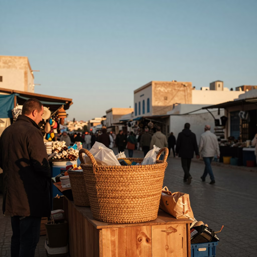 Market Stall in Tunis at Honeyed Evening Light in in Tunis, Tunisia