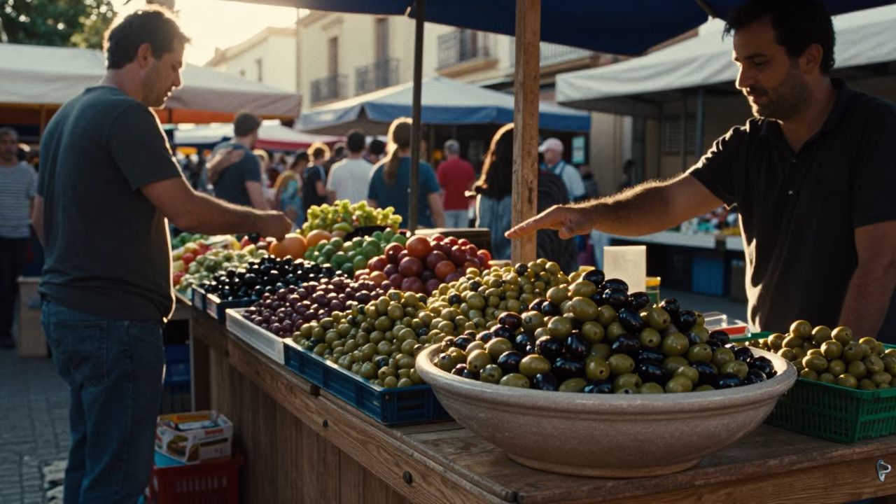 Market Stall in Valencia at As First Light Reaches The Scene in in Valencia, Spain