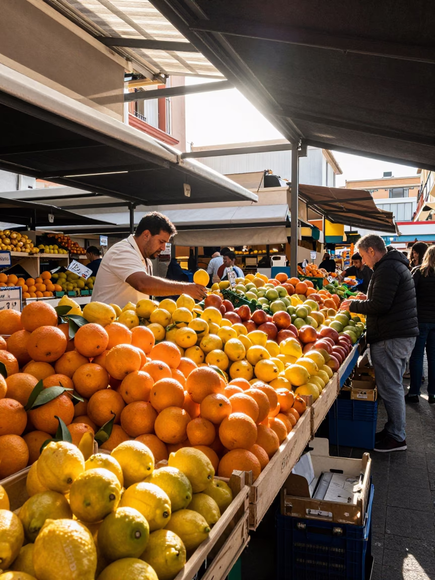 Market Stall in Valencia at The Late Morning Light in in Valencia, Spain