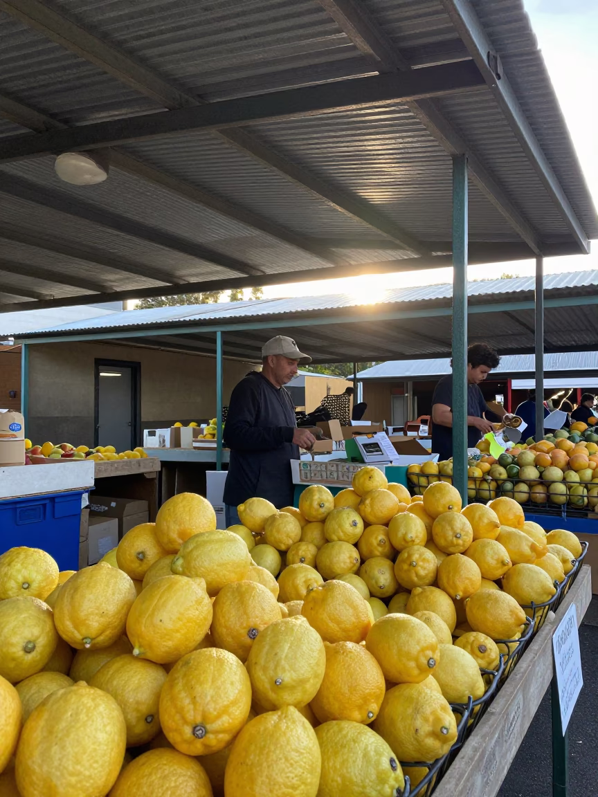 Market Stall just after sunrise in Adelaide in in Adelaide, South Australia, Australia