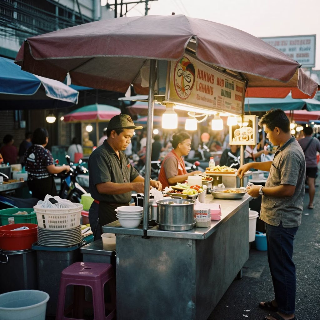 Market Stall just after sunrise in Bangkok in in Bangkok, Thailand