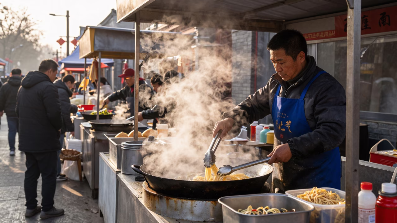 Market Stall just after sunrise in Beijing in in Beijing, China