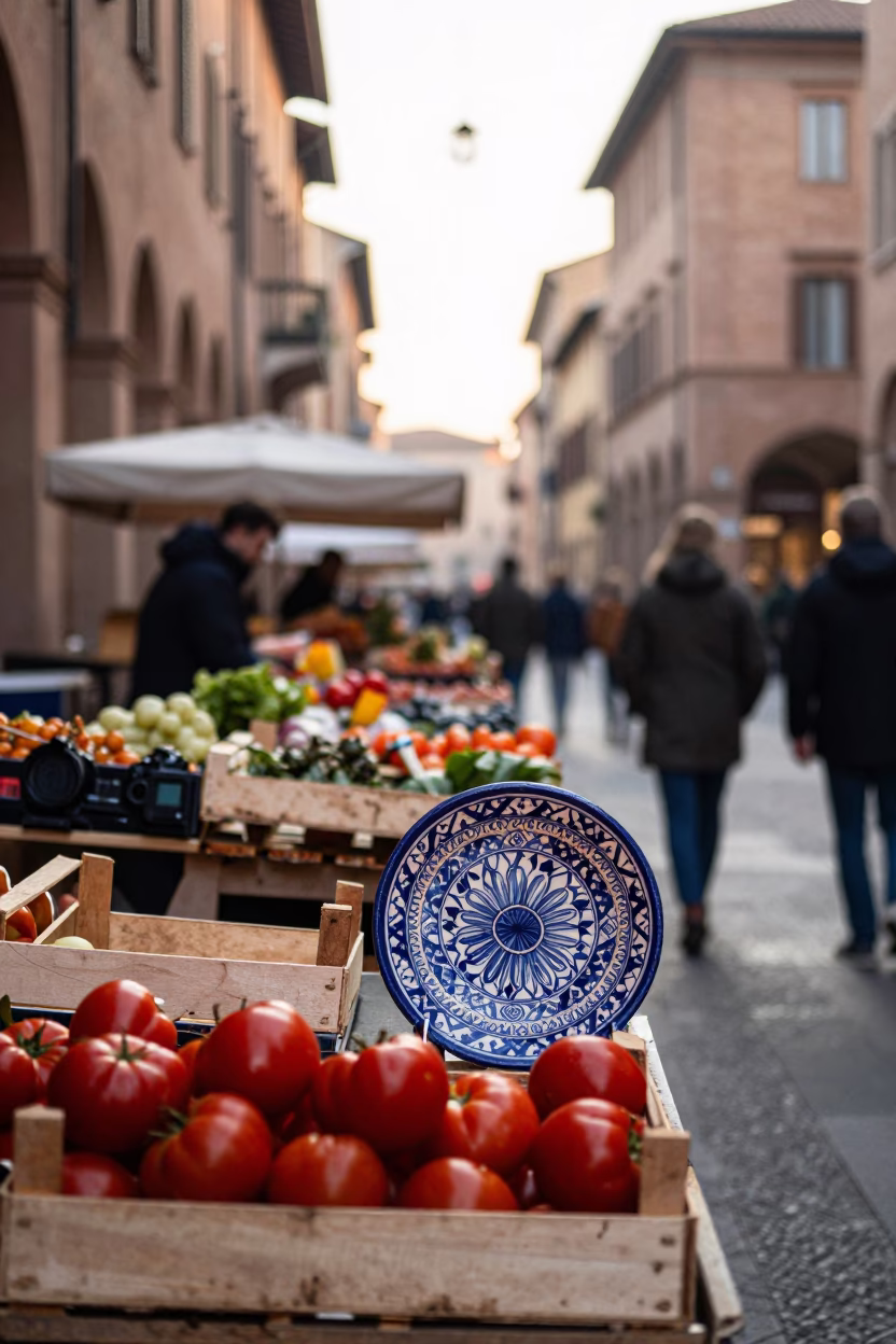 Market Stall just after sunrise in Bologna in in Bologna, Italy