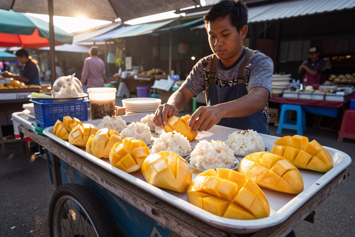 Market Stall just after sunrise in Chiang Mai in in Chiang Mai, Thailand
