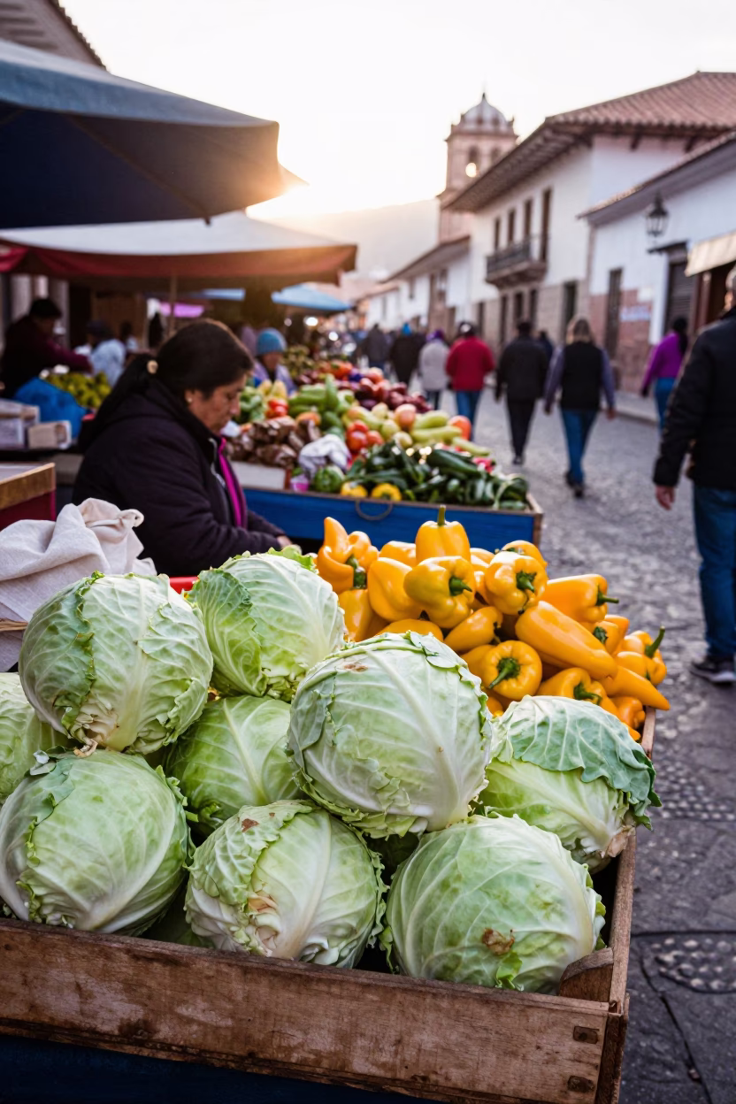 Market Stall just after sunrise in Cusco in in Cusco, Peru